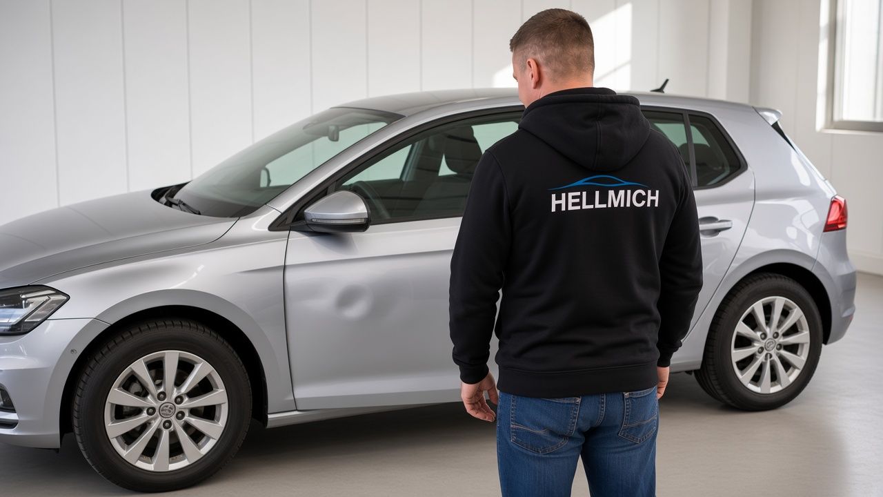 Siegfried Hellmich von hinten in der Hellmich-Jacke an einer Türdelle