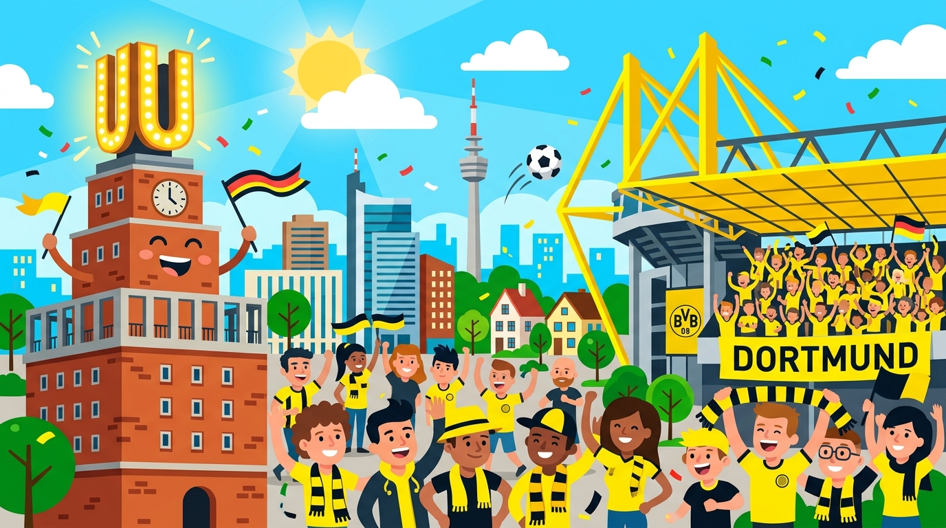 Dortmund Karikatur: Dortmunder U-Turm und Signal Iduna Park Westfalenstadion