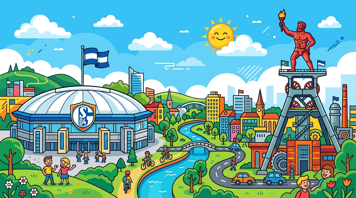 Gelsenkirchen Karikatur: Veltins-Arena Schalke und Herkules auf Zeche Nordstern